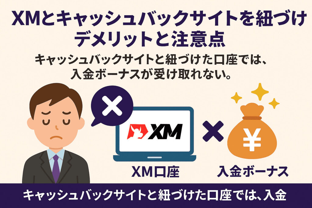キャッシュバックサイトと紐づけた口座では、入金ボーナスが受け取れない