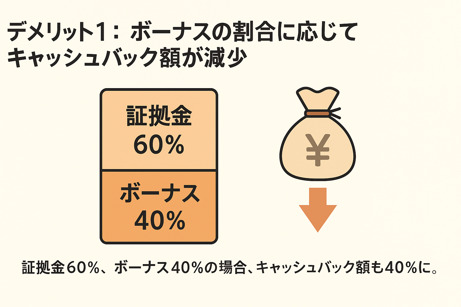 デメリット１：ボーナスの割合に応じてキャッシュバック額が減少
